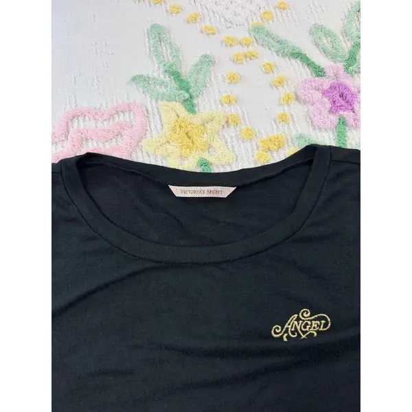 Victoria's Secret‎ Angel Long Sleeve Top Black Gold Embroidered Logo Crew Neck - Image 4