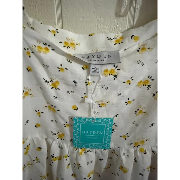 Hayden Los Angeles White Yellow Floral Babydoll Dress Square Neck Large NWT - Image 2
