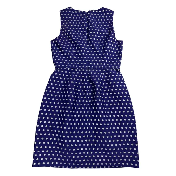 J.Crew Polka Dot Silk Blend Sheath Dress Women's‎ Size 2 Cobalt Silver Metallic - Image 4