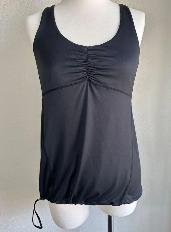 Gap Fit Ruched Tank Top Black Hiking Workout Sports Bra Racerback Drawstring Sz S - Image 4