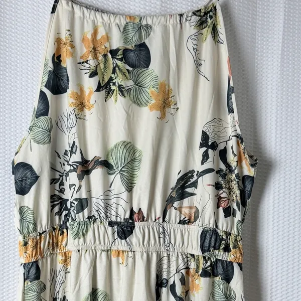 Floral Maxi Dress Women 2XL Cream Tropical Boho Tiered Halter Sleeveless Spring - Image 9