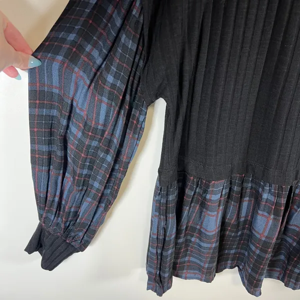 Maurices Womens XXL Black Ribbed‎ Plaid Mixed Media Babydoll Top NWT Grunge - Image 4