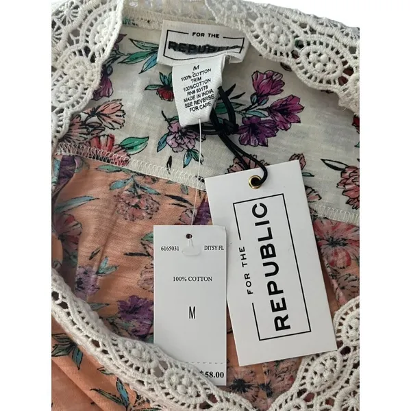 5/$25 For The‎ Republic M Short Sleeve Embroidered Lace Trim Floral Cottage New - Image 5