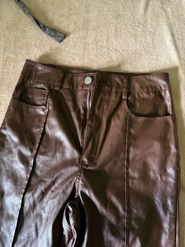 Brown Faux Leather Pants - Image 2