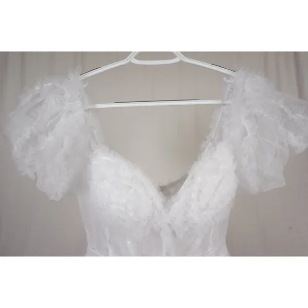 White Off Shoulder Tulle Puffy Sleeve Dress Costume Party Homecoming US 10 - Image 3