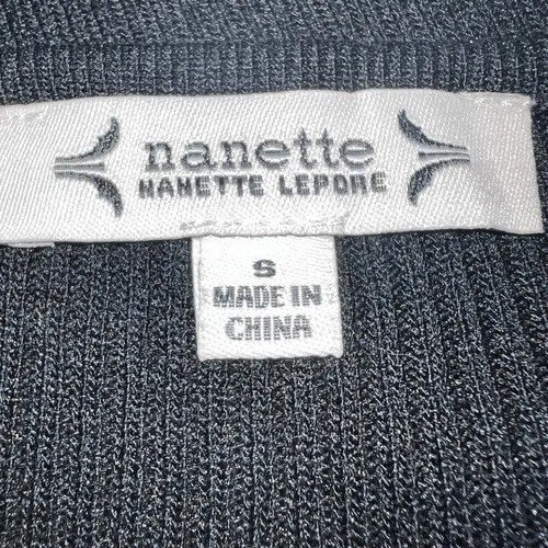 NANETTE LEPORE Black‎ Silver-tone Studded Scoop Neck Ribbed Knit L/S Top NWOT S - Image 6