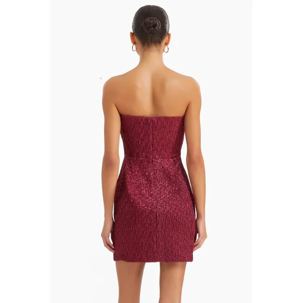 New! Amanda Uprichard Arely Strapless Mini Dress Burgundy Side Slit Size‎ Small - Image 4