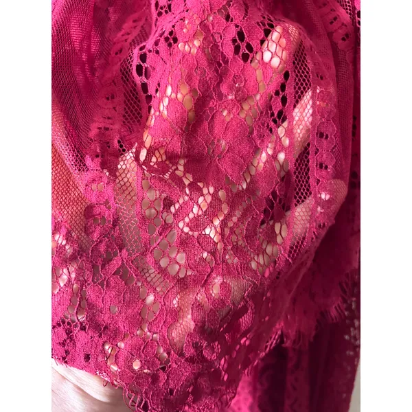 Holipick XXL Magenta Pink Flutter Sleeve Lace Overlay Off-Shoulder Maxi Dress - Image 5