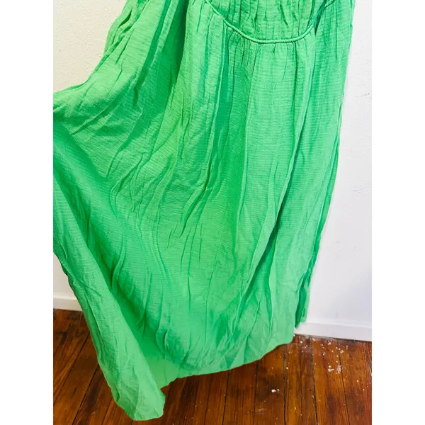 ASTR Bright Green Smocked Bodice Square Neck Tie Back Closure Midi Dress sz XS - Image 12