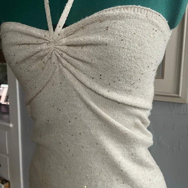 Wild Fable Stretch bodycon Midi Halter Dress Cream Sparkles Knit - Image 3