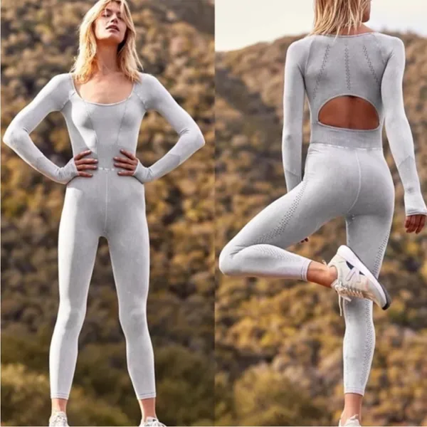 Free People Good Karma Long Sleeve Jumpsuit Grey XS/S - Image 2