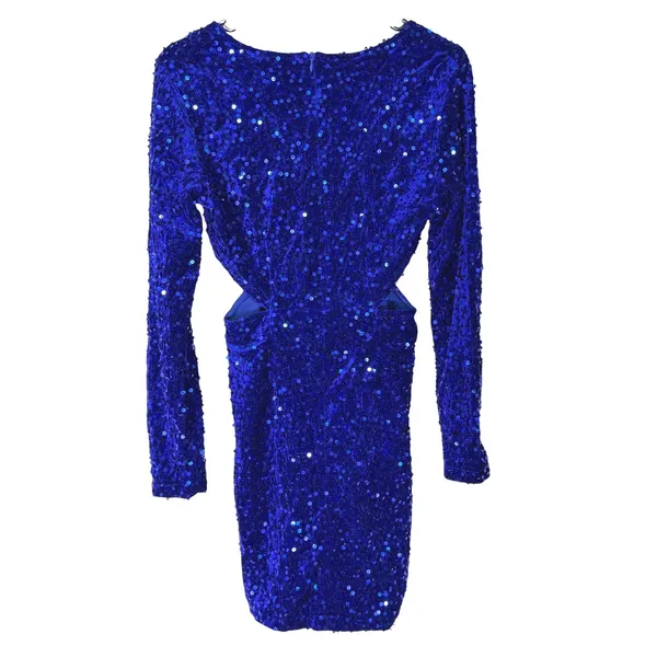 NWT R.Vivimos Blue‎ Sequin Velvet Cutout Mini Bodycon Dress Small - Image 7