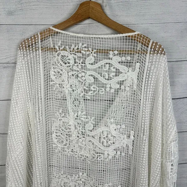 Womens size XL One Size Kimono Bohemian Crochet Lace Boho Coverup Festival White - Image 5