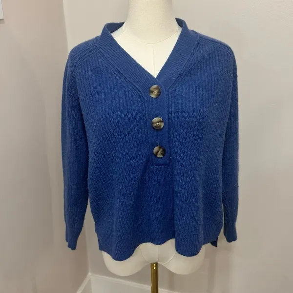 Madewell Blue‎ Ribbed Henley Sweater Size Small - Image 2