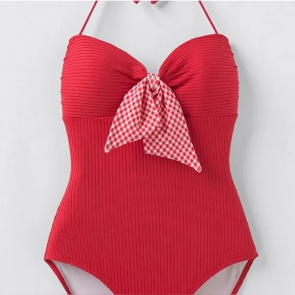Matilda Jane Swimsuit Red Preppy One Piece Bathing‎ Suit Sz M Vacation Beach - Image 4