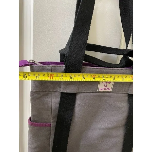 New Life Is Good tote bag Canvas Purple/Gray Tote W/Flower Motif 14x15 Inches - Image 6