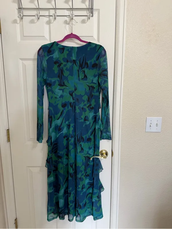 Zesica Blue Ruffle Layer Tiered Maxi Floral Dress Aqua Vacation Beach Resort - Image 8