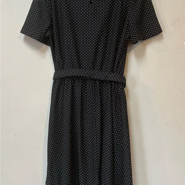 Vintage Tabby of California Black Polka Dot Belted Dress Size 16 - Image 10