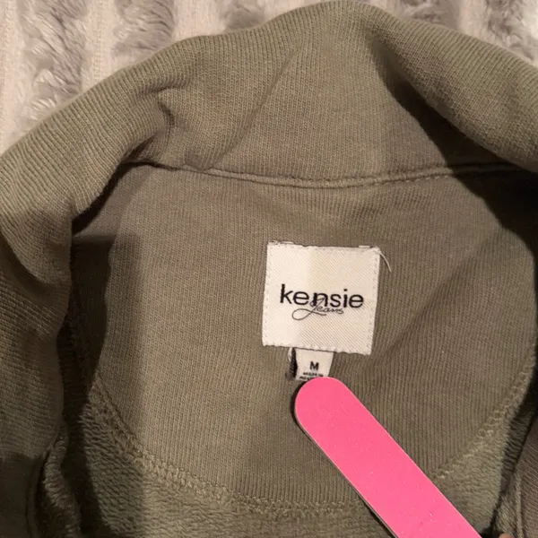 Kensie Jeans Womens Olive Green Utility Button Down Shirt Raw Edge Shacket M - Image 3