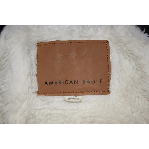 American Eagle Denim Jacket Women M Light Acid Wash Faux Fur Sherpa Trucker Good - Image 6