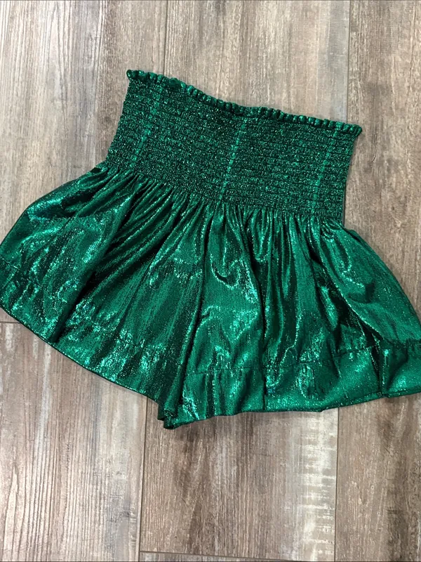 Queen of Sparkles Emerald Green All the Glory Metallic High Waisted Shorts XS - Image 6
