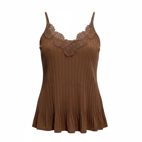 BiBi Brown Pleated Cami with Lace Trim Size XL - Image 2