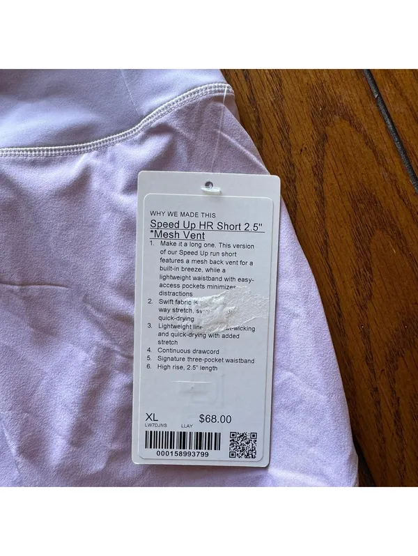 Lululemon Speed Up Short High Rise 2.5” Mesh Vent Lilac Play Size XL/Size 12 NWT - Image 4