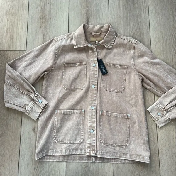 Blank NYC NWT Garment Dye Acid Wash Twill Shirt Jacket in Stoned Size Medium - Image 10