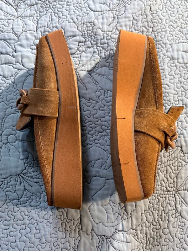 ☀️Naked Feet Elect Camel Suede Chain Platform Loafer Mules Sz 8🧡 - Image 4