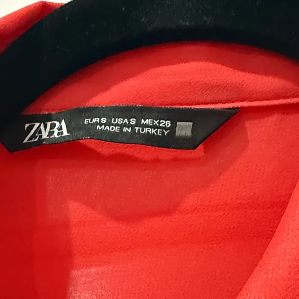 Zara Vibrant Red Sheer Ruffled Blouse - Image 4