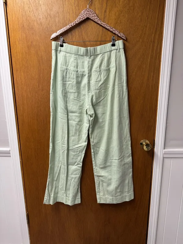 Abercrombie & Fitch A&F Sloane Tailored Linen Blend Wide Leg Pants Green Large - Image 13