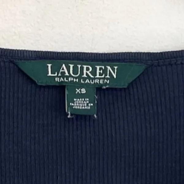 LAUREN RALPH LAUREN LRL Gacy Zip Shoulder Crew Navy Blue Long Sleeve Cotton Top - Image 4