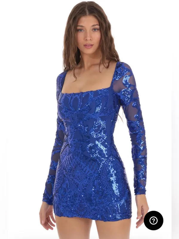Lucy in the Sky Sequin Square Neck Bodycon Homecoming Dress Royal Blue Small - Image 3