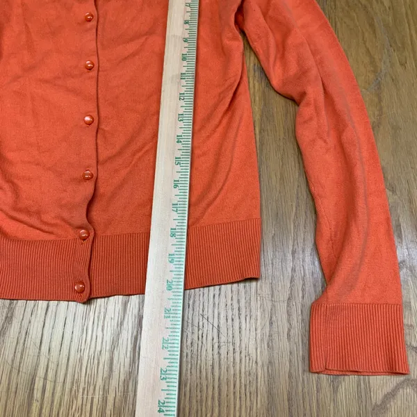 Ann Taylor LOFT Orange Pima Cotton Blend Button Front Crew Cardigan Sweater XS‎ - Image 3