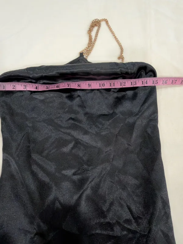 Pretty garbaje Black Satin Mini Dress with Gold Chain Straps - Image 7