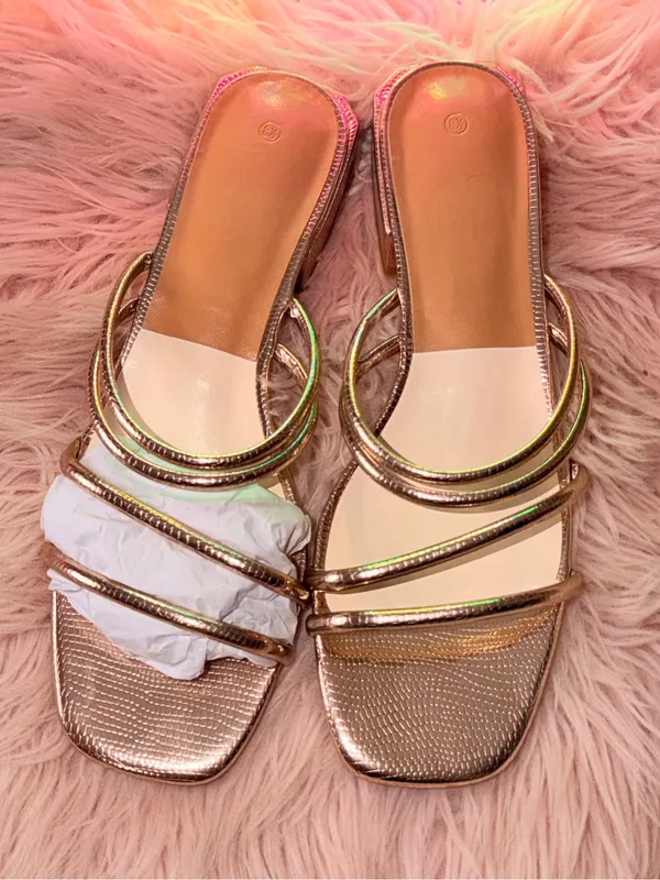 Women’s Rose Gold Strappy Slide Mules - Image 3