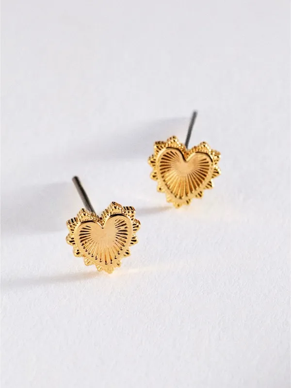 Anthropologie Summer Icon Post Earrings Gold Fluted Heart Stud Earring - Image 2