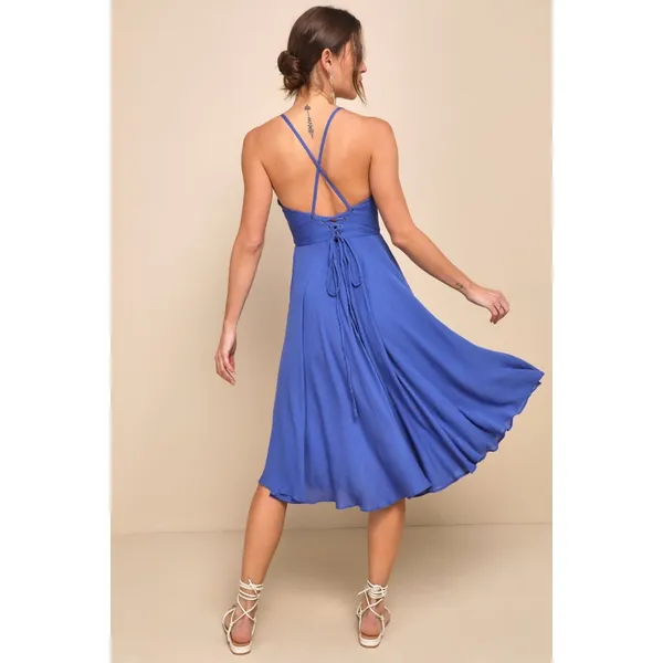 NWT Lulus Troulos Royal Blue Lace-Up Midi Dress Party Cocktail Night Out Size S - Image 3
