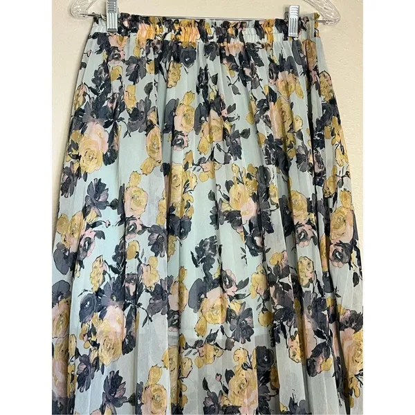 Disney Cinderella Teal Yellow & Pink Pleated Floral Cottage Midi Skirt Sz M - Image 2