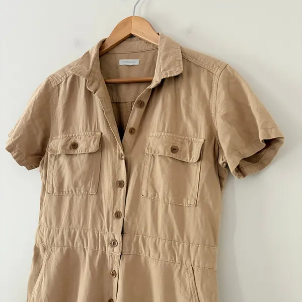 Outerknown S.E.A. Jumpsuit Coverall organic cotton linen blend tan Medium - Image 6