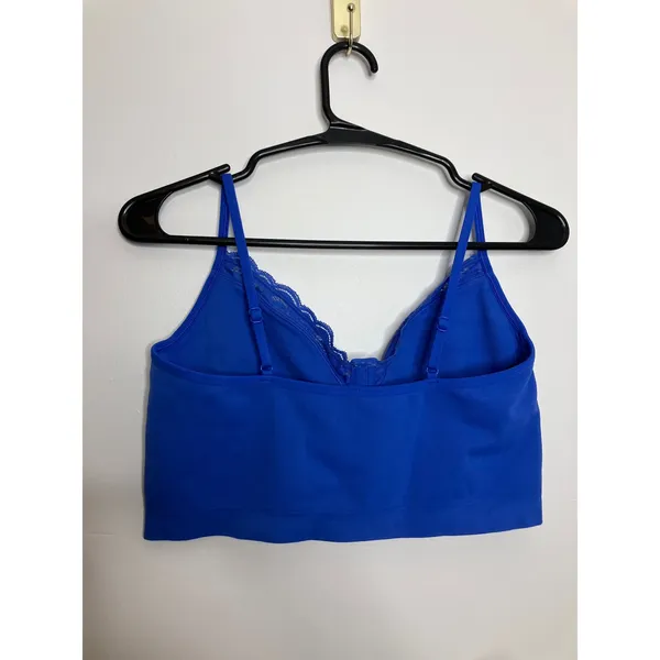 Aerie Bralette Women L Blue Excellent Ribbed Lace Trim Longline Seamless Bra - Image 4