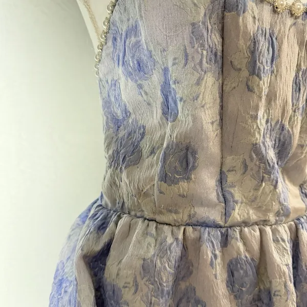 Altar'd State Jacquard Corset Gown Women’s M (6-8) Maxi Dress Blue Skye Floral - Image 5