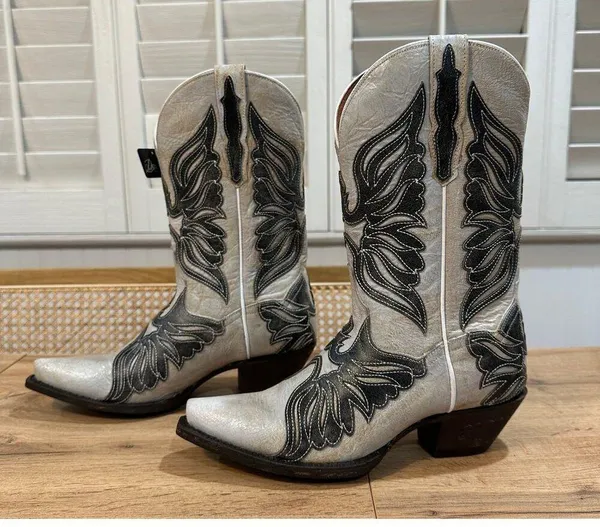 Dan Post Ndulgence Cowboy Boots Snip Toe Leather White Black Size 8 NWT Western - Image 4