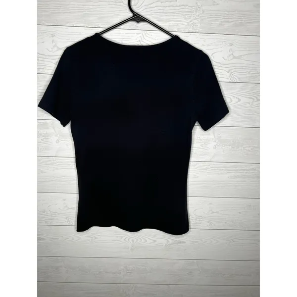 H&M Women's Size M Black V-Neck Short Sleeve Top Basics Layering Tee - Image 2