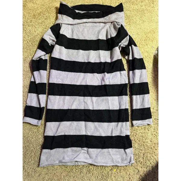 Unbranded Grey Black Striped Cowl Neck Sweater Dress Longline Tunic Top Womens - Image 2