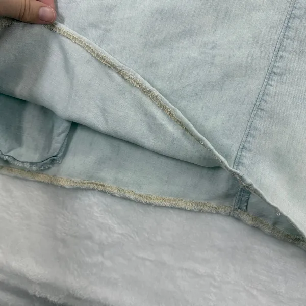 Mumu Denim Chambray‎ Band Collar Button Down Shirt Top Light Wash Size M READ - Image 8