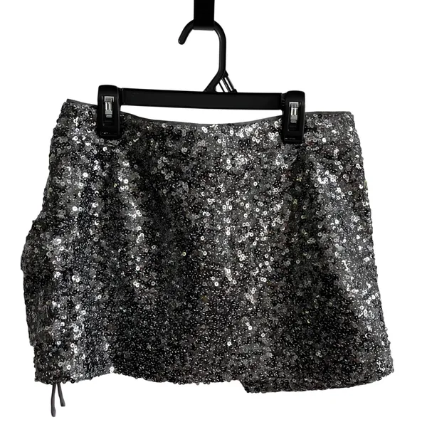 Steve Madden Evalina Sequin Cargo Mini Skirt Womens 2 Silver Glam Disco Party - Image 4