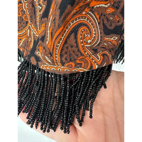 Vintage Clio Maxi Skirt 12 Black Orange Paisley Beaded Fringe Boho Y2K 90s Artsy - Image 4