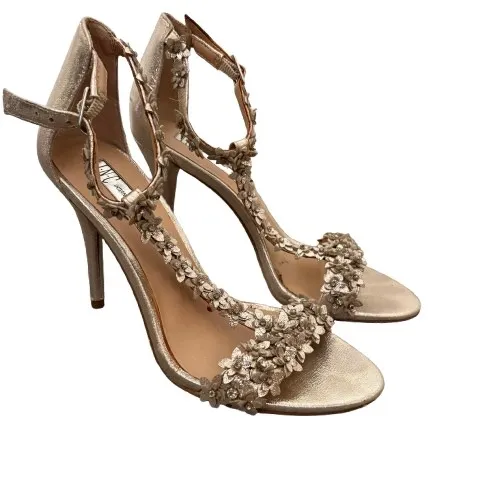 INC Rosiee Metallic Floral Embellished Stiletto Heels‎ Event Champagne Size 6.5M - Image 2