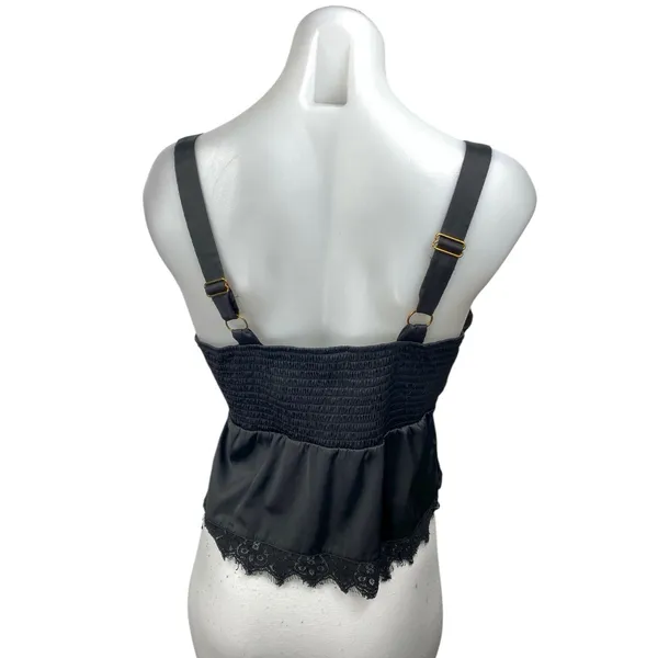Heartloom Women's Black Satin Lace Sleeveless Cami Camisole Slip Tank Top Size M - Image 2